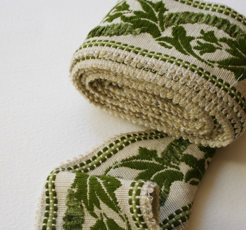 Vintage Trim Wide Green Leaf Design Chenille Detail | Etsy