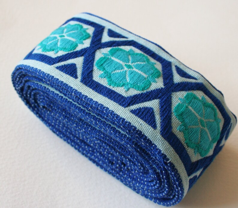 Wide Geometric Vintage Upholstery Trim Blue Turquoise Etsy