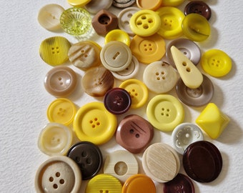 Vintage Button Collection 55 Yellow Cream Brown Tones Plastic  UK