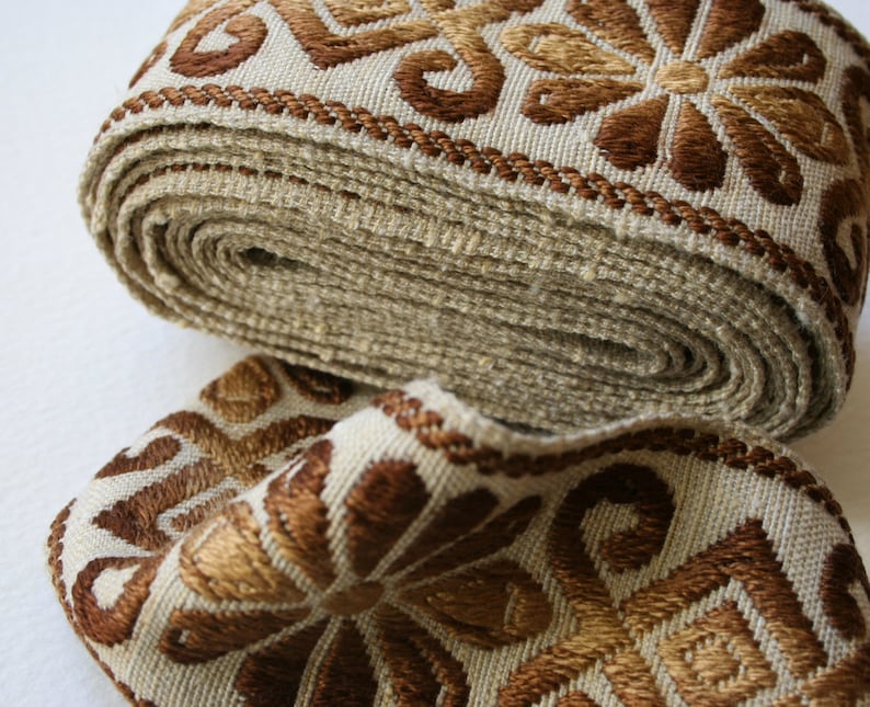 Wide Vintage Upholstery Trim Floral Geometric Brown Bronze Etsy