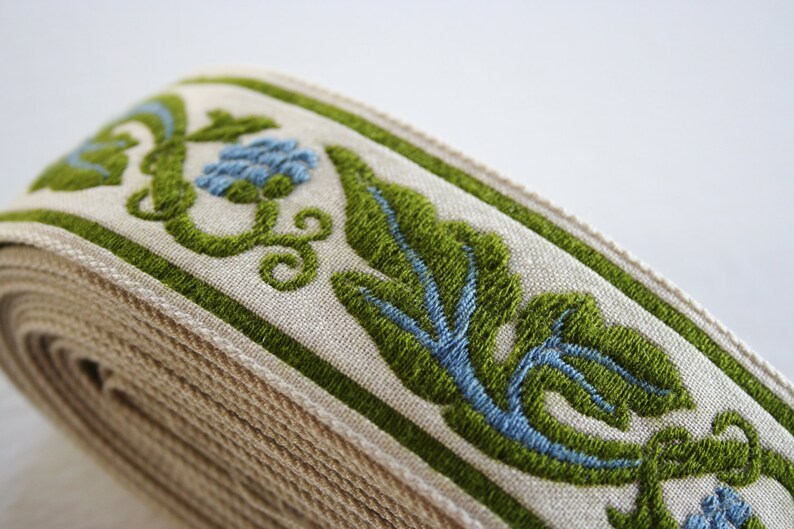 Vintage Upholstery Trim Blue and Green Leaf Berry Motif 4m Etsy