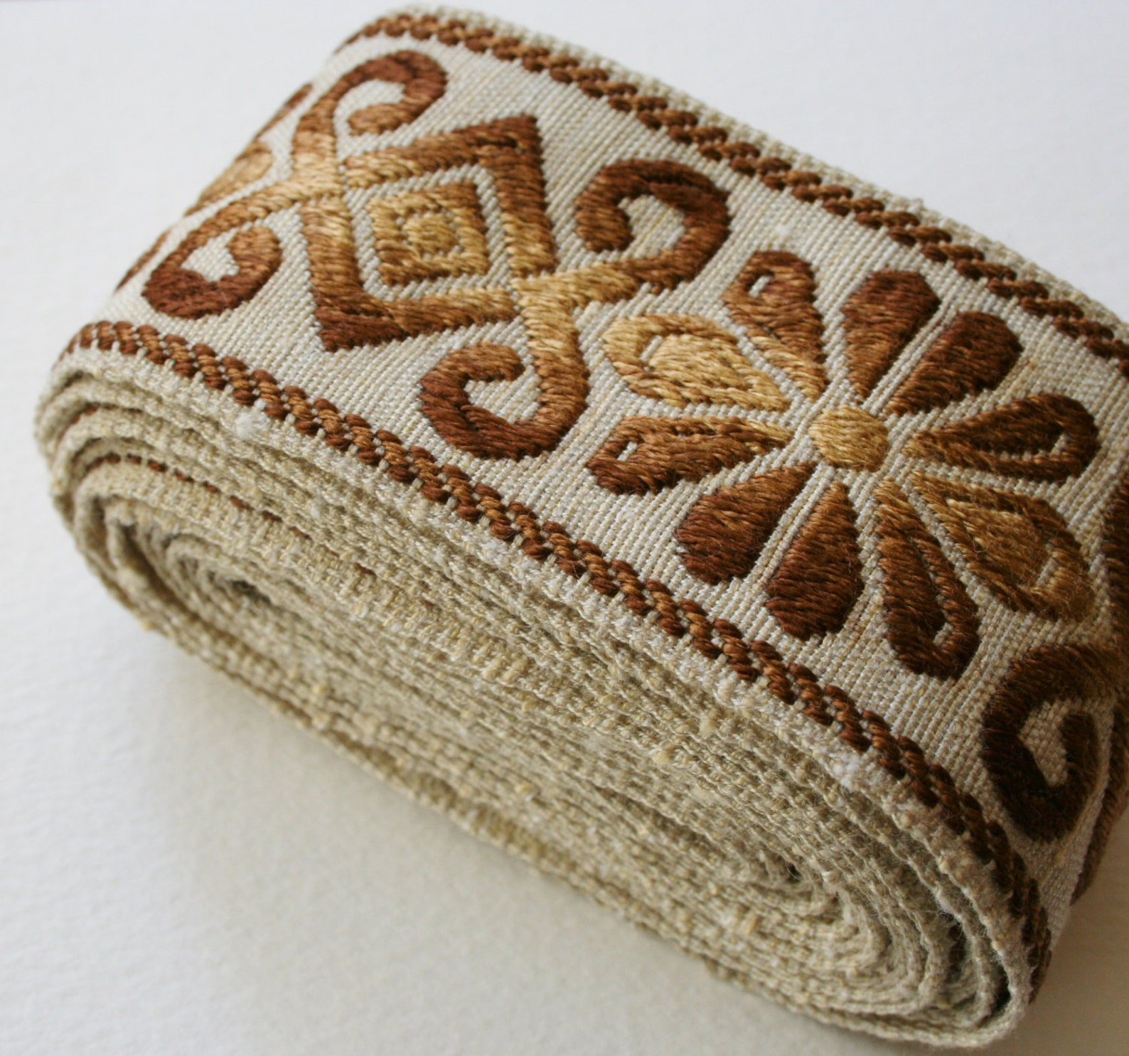 Wide Vintage Upholstery Trim Floral Geometric Brown Bronze Etsy