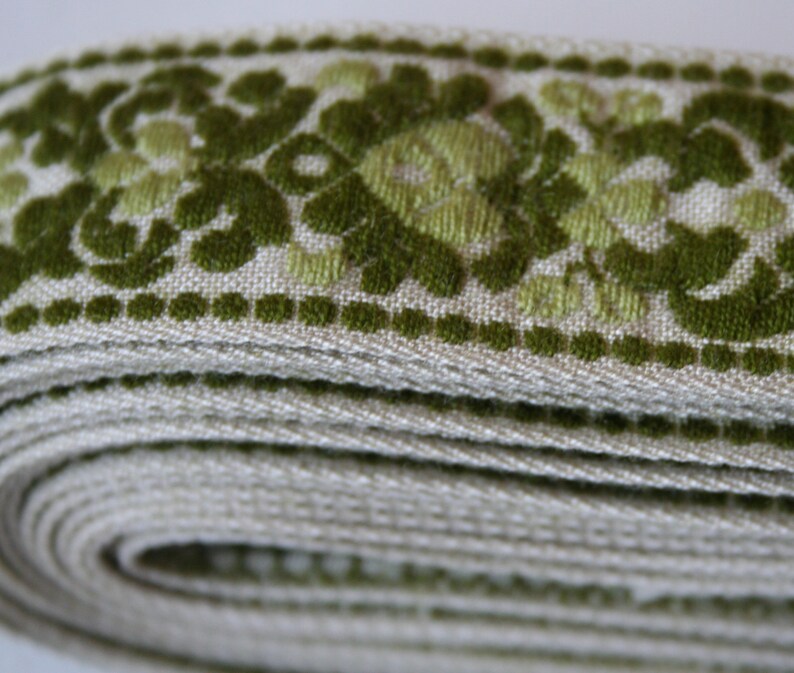 Green Vintage Upholstery Trim Leafy Floral Motif Design Etsy