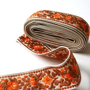 Wider version Orange Brown Vintage Upholstery Ribbon Trim Floral Scroll Design image 3