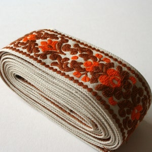 Wider version Orange Brown Vintage Upholstery Ribbon Trim Floral Scroll Design image 2