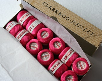 Vintage Box of 12 Balls of Shocking Pink Thread for Embroidery and Darning Anchor Brand by Clarks FILOSHEEN