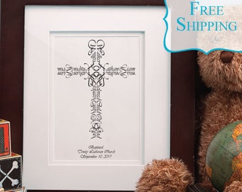 ORIGINAL Baptism Personalized Name Cross print - 5x7 - FREE SHIPPING