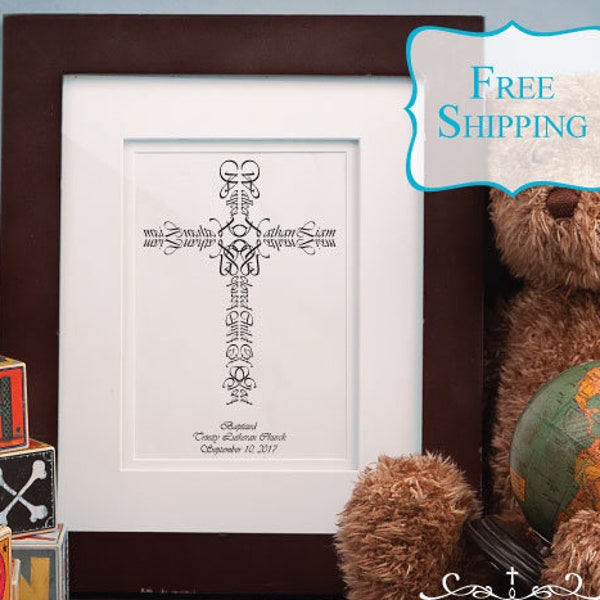 ORIGINAL Baptism Personalized Name Cross print - 5x7 - FREE SHIPPING