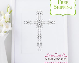 Personalized Christening Cross print | girl Christening gift | Baby Christening Cross | boy Christening gift |  Baby Christening Name Cross