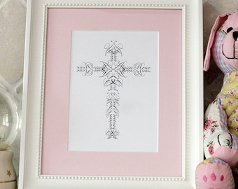 Original Baptism Personalized Name Cross print - 5x7 - FREE SHIPPING