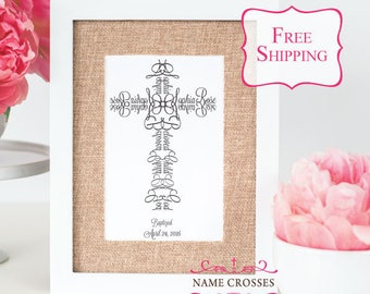 ORIGINAL Name Crosses Personalized Baby Baptism print - 5x7 - FREE SHIPPING