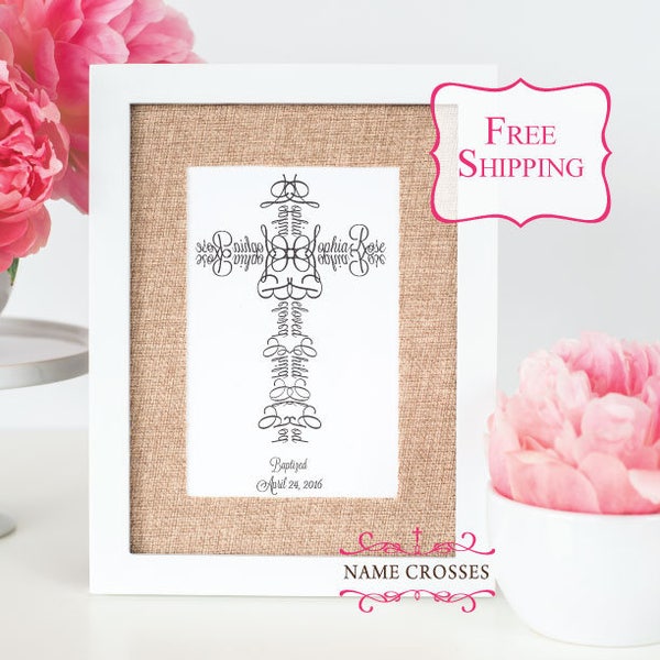 ORIGINAL Name Crosses Personalized Baby Baptism print - 5x7 - FREE SHIPPING