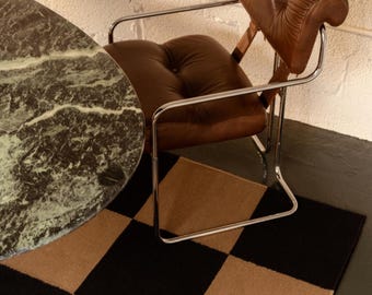 Alfombra moderna a cuadros, alfombra escandinava en marrón tabaco y carbón, alfombra geométrica de lujo para sala de estar, decoración minimalista.