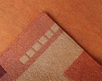 Alfombra de lana anudada a mano indo-nepalí, alfombra geométrica de terracota.