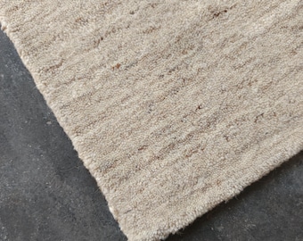 Alfombra de lana beige de 3x5, alfombra neutra para áreas específicas, alfombra texturizada hecha a mano, alfombra minimalista para sala de estar, alfombra color marfil para dormitorio, lista para enviar.