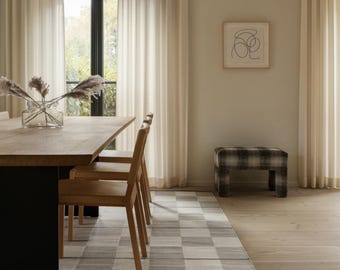 Alfombra de lana tejida a mano con diseño plano a cuadros, alfombra escandinava neutra, kilim moderno beige crema, alfombra personalizada hecha a mano para sala de estar