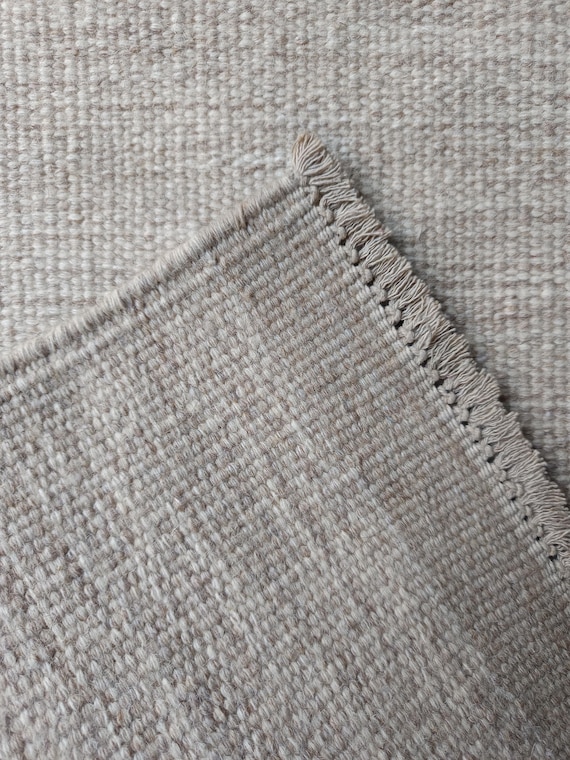 Neutral Area Rug for Living Room – Minimalist Scandinavian Wool Rug – Flatweave Farmhouse Carpet – Custom Size Handmade Rug