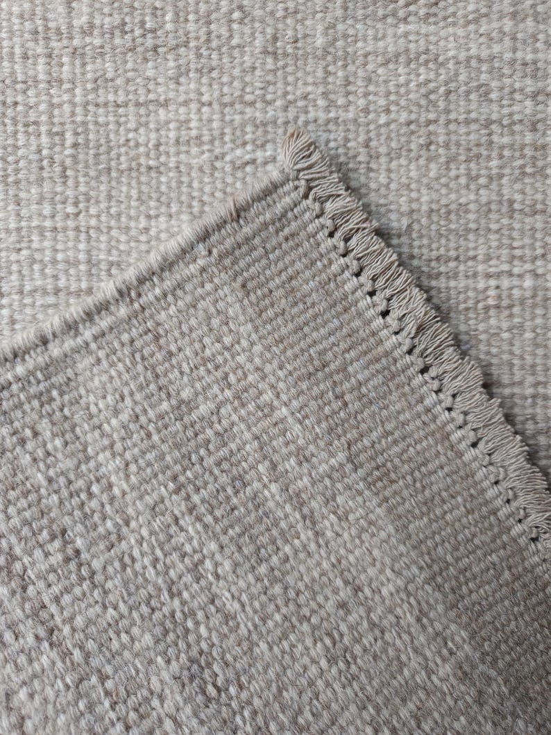 Neutral Area Rug for Living Room – Minimalist Scandinavian Wool Rug – Flatweave Farmhouse Carpet – Custom Size Handmade Rug