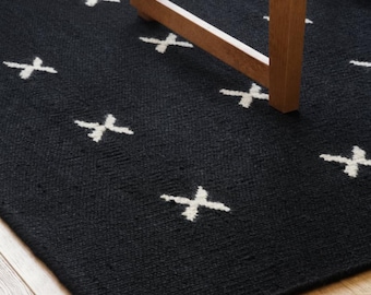 Alfombra minimalista negra, alfombra escandinava, alfombra geométrica moderna, alfombra nórdica para sala de estar, decoración japonesa para el hogar