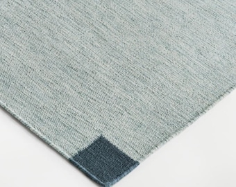 Handwoven Wool Area Rug, Modern Scandinavian Rug, Minimalist Japandi Rug, Blue Flatweave Rug for Living Room Bedroom