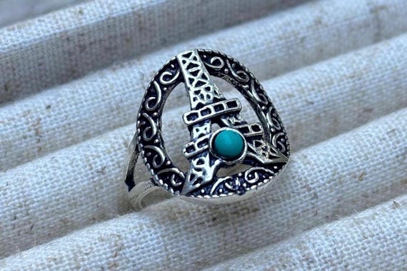 Turquoise Eiffel Tower Ring - image 1