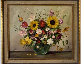 Vintage Robertin Signed Floral Still Life Oil Painting