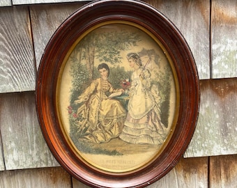 Antique/Vintage Fashion Print in Oval Frame