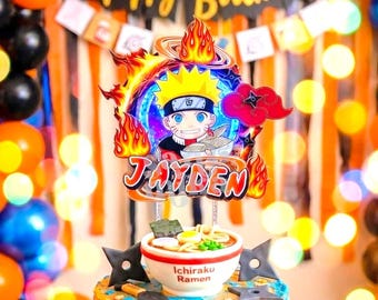 Adorno para pastel de cumpleaños de anime ninja 3D con agitador