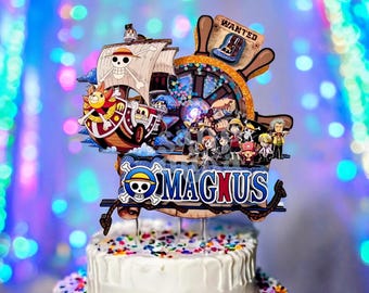 OP Anime Pirata Cumpleaños 3D Shaker Cake Topper