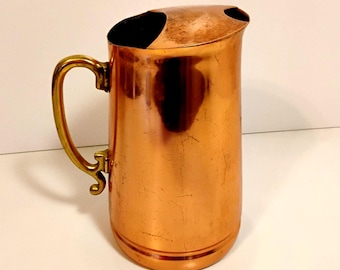 Vintage Copper Pitcher w/ Brass Handle Made In  Korea