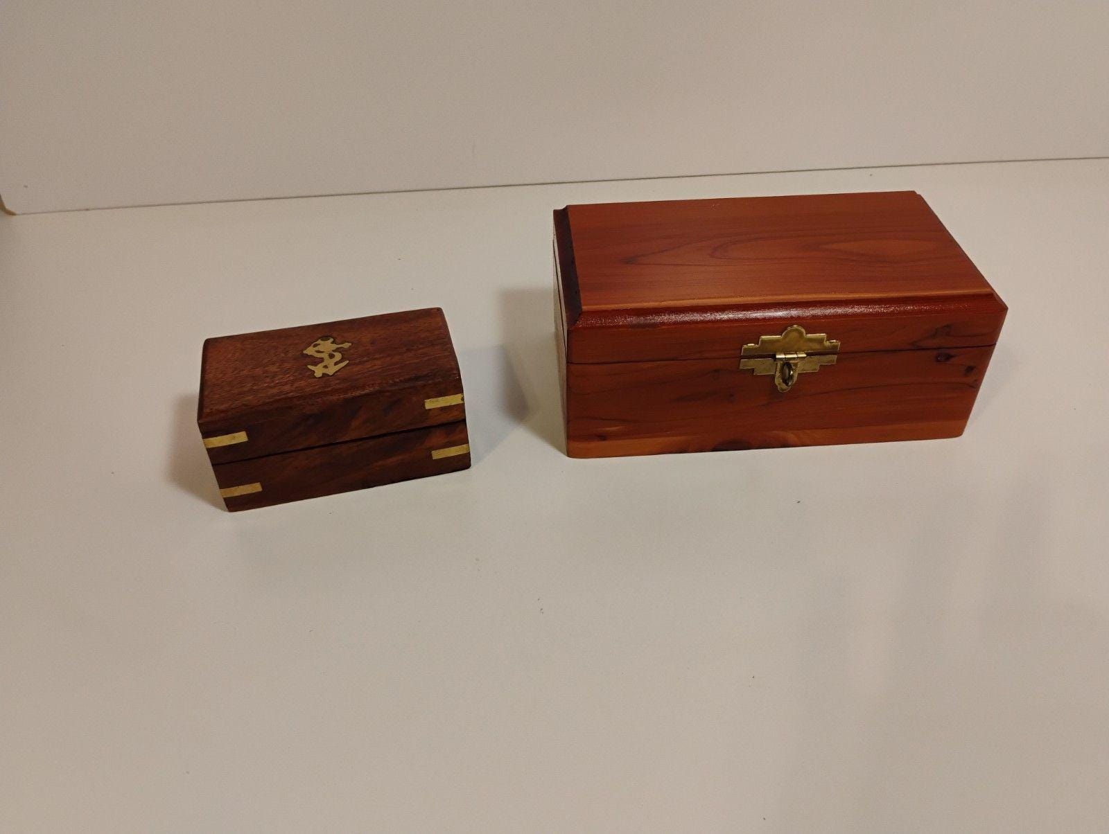 Set Of Two Vtg Boxes Cedar And Wood Handcrafted W/ Brass Hardware