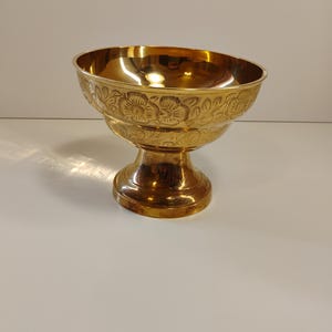 Vintage etched brass pedestal bowl