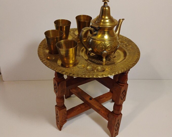 Antique Dallah Folding Brass Tray Table Coffee/tea Table Set - Etsy