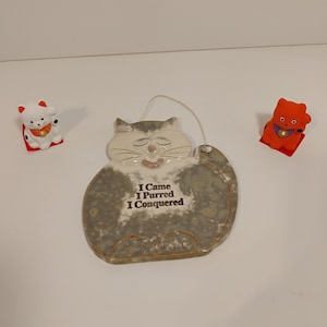 Handmade Ceramic Cat Wall Decor And Two Lucky Cat Figurines Japan