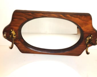 Vintage Hand-crafted in Sweden Red Clay Lady Hall Mirror Two Hooks