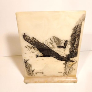 John Wills Studios Bald Eagle Handcrafted Etching Cultured Marble