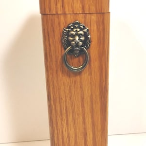 Vintage Wooden Stick Match Box with Lion Knocker Knob