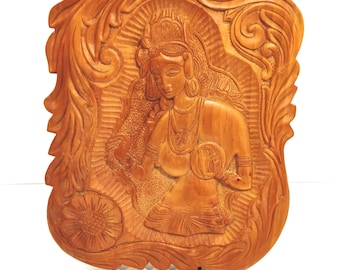 Handmade Wooden Sigiriya Apsara Wall Art | Sri Lankan Folk Art Plaque