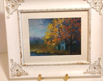 Framed Fall Scene Oil Painting