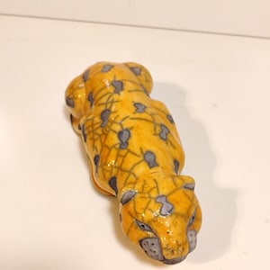 Vtg Yellow Spotted Leopard Fenix Raku Pottery Figurine Handmade S Africa Clay 8"