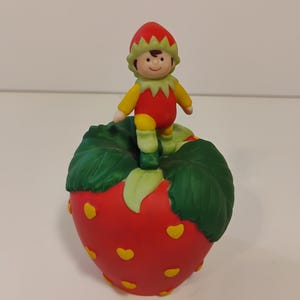 Vintage Avon Porcelain Bell 1993 Strawberry with Pixie Elf Fine Porcelain Bell
