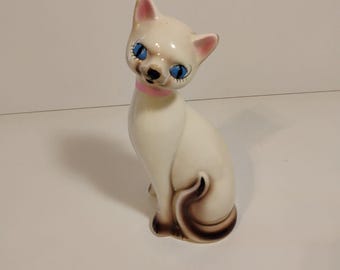 Siamese Cat Ceramic Statue Figurine Vintage MCM Hand Painted