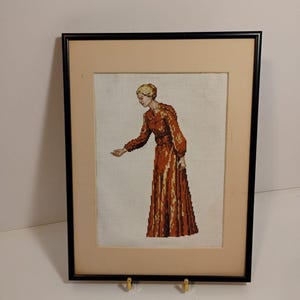 completed cross stitch framed Woman, Vintage