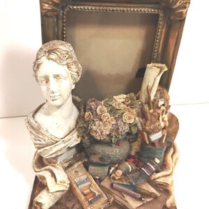 Vintage Picture Frame OR Bookend Bust Artist Brushes Flower Pot