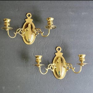 Vintage Brass Double Candle Holder Wall Sconce Set of 2 Hollywood Regency