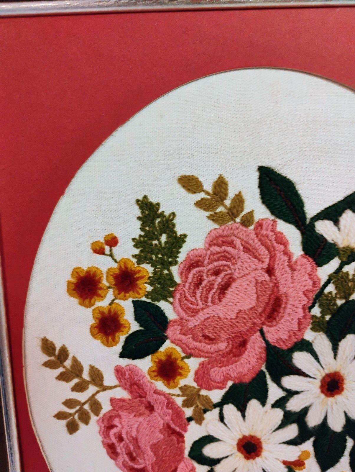 Framed Floral Crewel Embroidery Completed 1980s Mauve Bouquet - Etsy