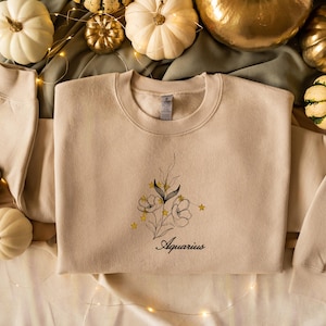 6inch Floral Constellation Customized Embroidered Crewneck – Zodiac Astrology Sweatshirt