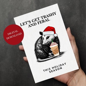 Cartão de Natal para impressão, Cartão de Natal digital Possum, Cartão de Boas Festas, Cartão de Natal engraçado para Natal/Ano Novo, Cartão de Natal digital