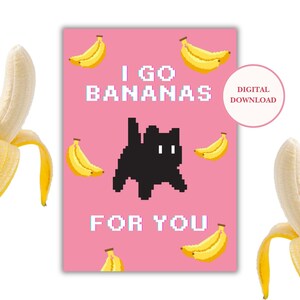 Druckbare Valentinstag Karte, Lustige Valentinstag Karte, Lustige Romantische Karte, Dumme Katze Karte, Bananas Für Dich Karte Rosa