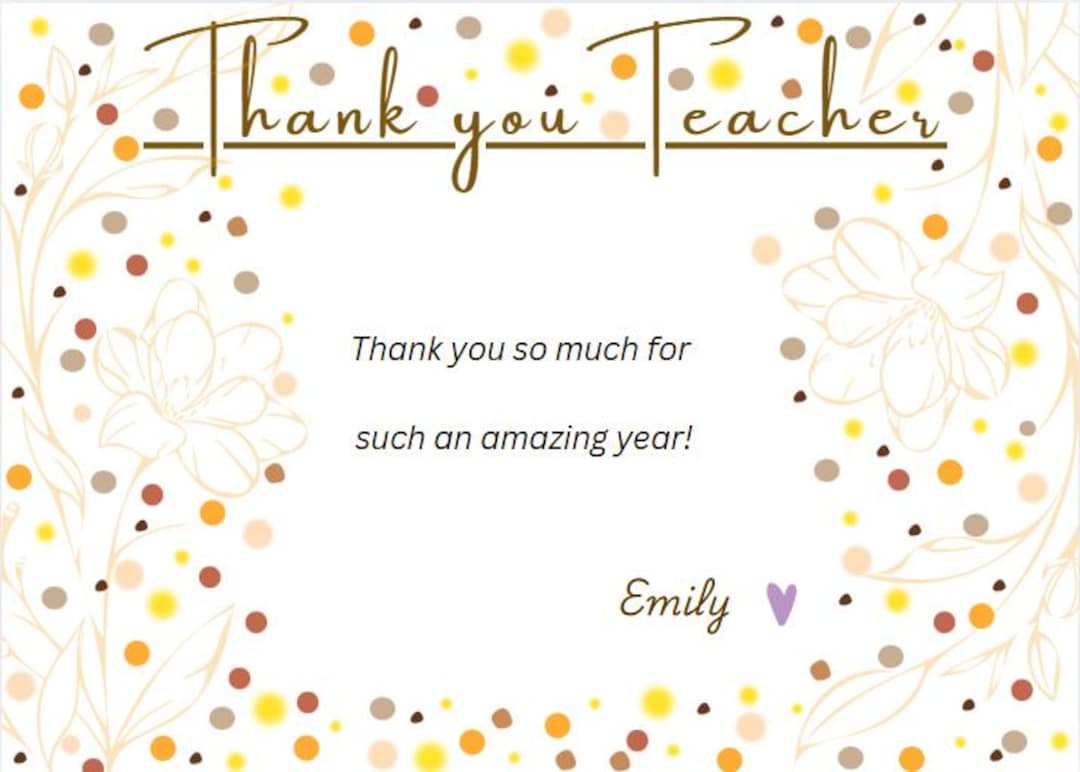 Teacher Thank You Card Template Etsy